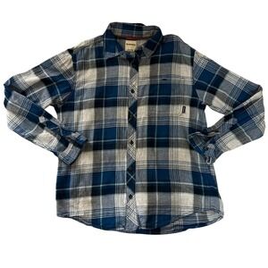 Simms Mens Blue White Plaid Flannel Long Sleeve Button Down Shirt Large 42800